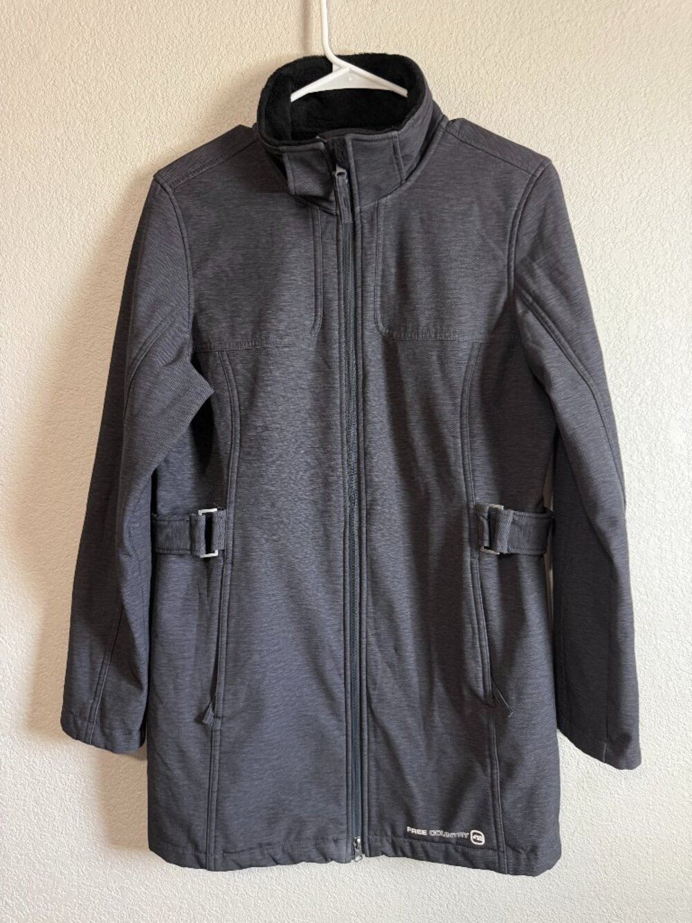 Free Country Women's Charcoal Gray Softshell Fleece-Lined Long Jacket Size M